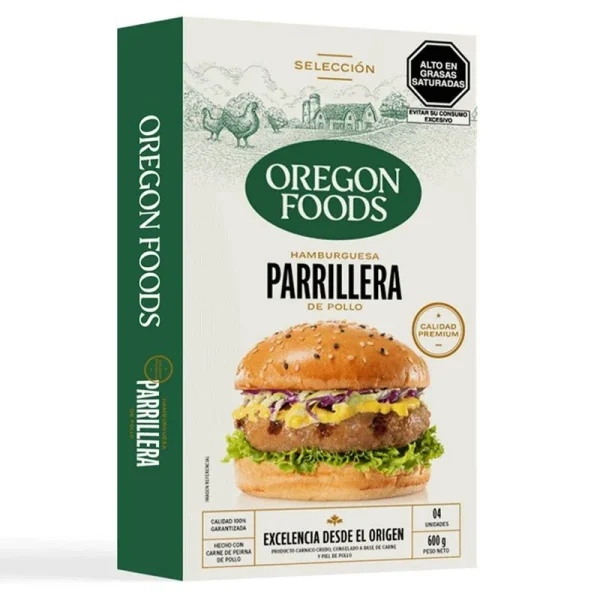 HAMBURGUESA PARRILLERA DE POLLO X4 UNID 600 GR OREGON FOODS