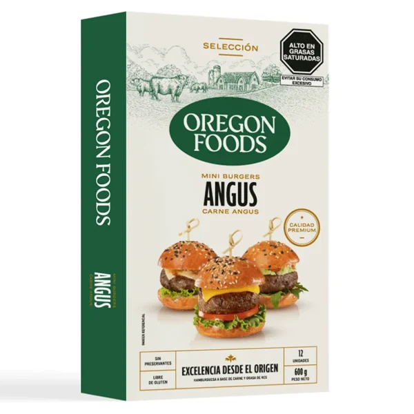 HAMBURGUESA DE CARNE MINI ANGUS X12 UNID CAJA 600 GR OREGON FOODS